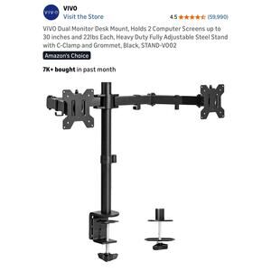 VIVO Dual Monitor Desk Mount, Holds 2 Computer Screens up to 30 inches and 22lbs